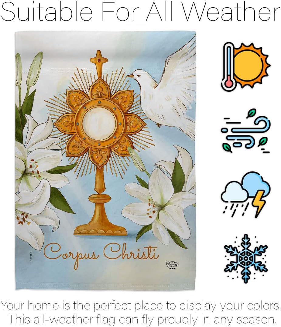 Corpus Christi House Flag Religious First Communion Gifts Cross Chalice Holy Eucharist Christian Religion Tradition Catholic Home Decoration Indoor Banner Small Garden Yard Lawn Porch Outdoor Wall Tapestry Made In USA