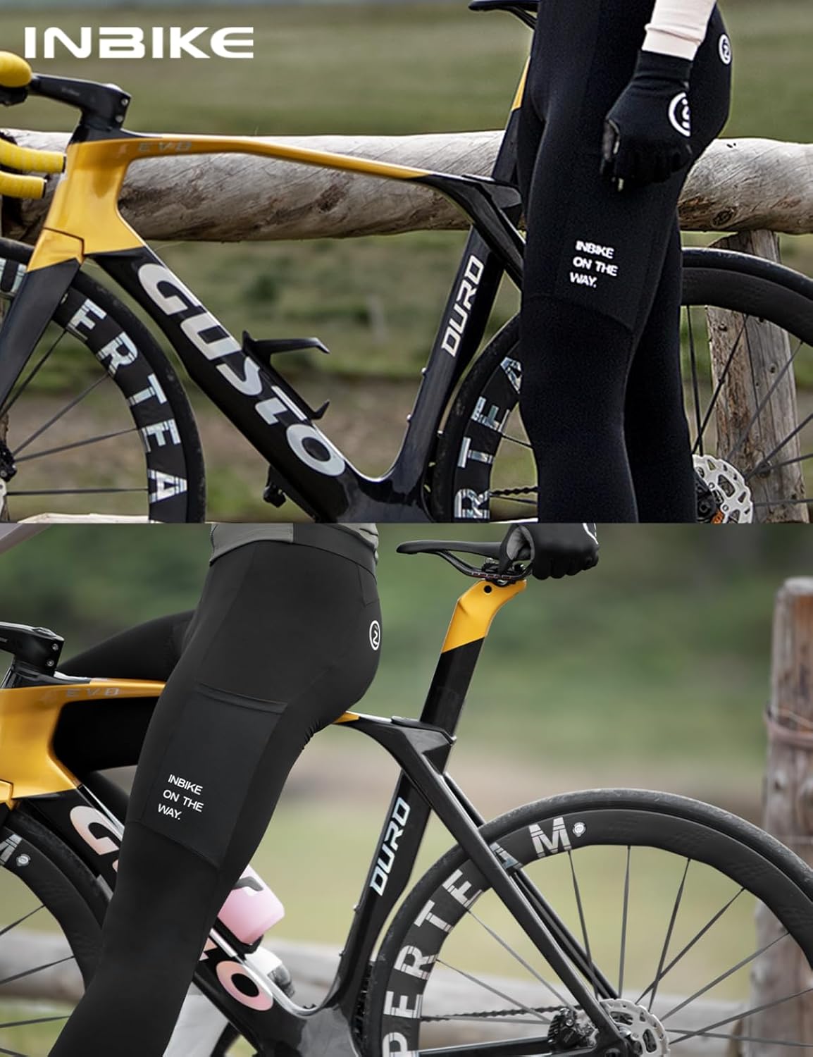 INBIKE サイクリングビブパンツ 男性用 3Dパッド入りフリース裏地 ロードバイクパンツ サーマル自転車サイクリングビブタイツ