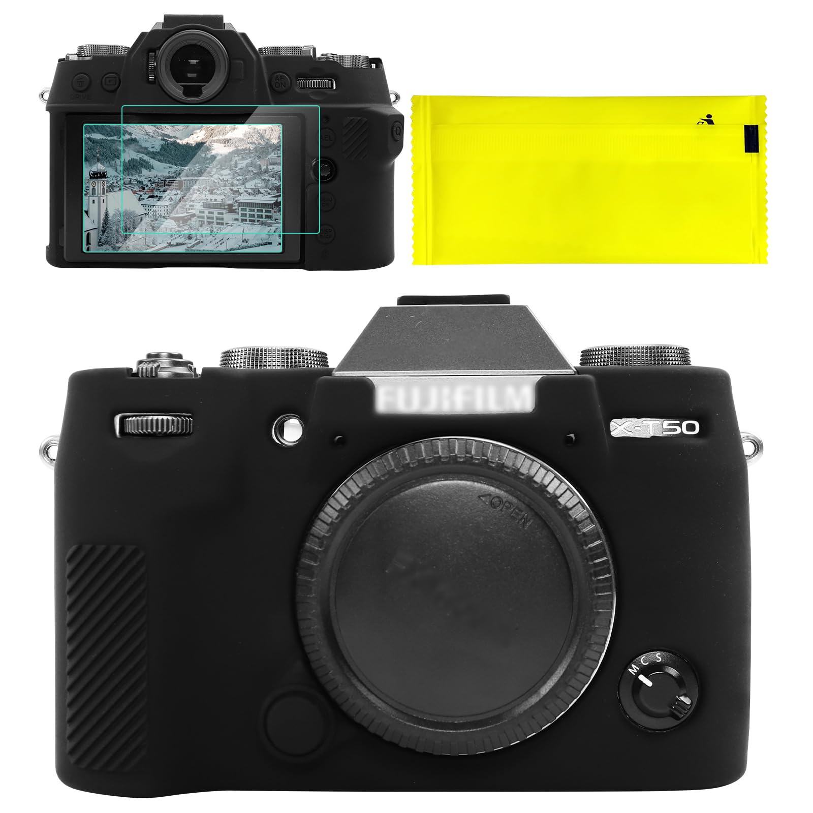 Custodia in silicone per Fujifilm XT50, accessori con 2 pellicole protettive per lo schermo, protezione per obiettivo rimovibile per fotocamera digitale Fujifilm X-T50