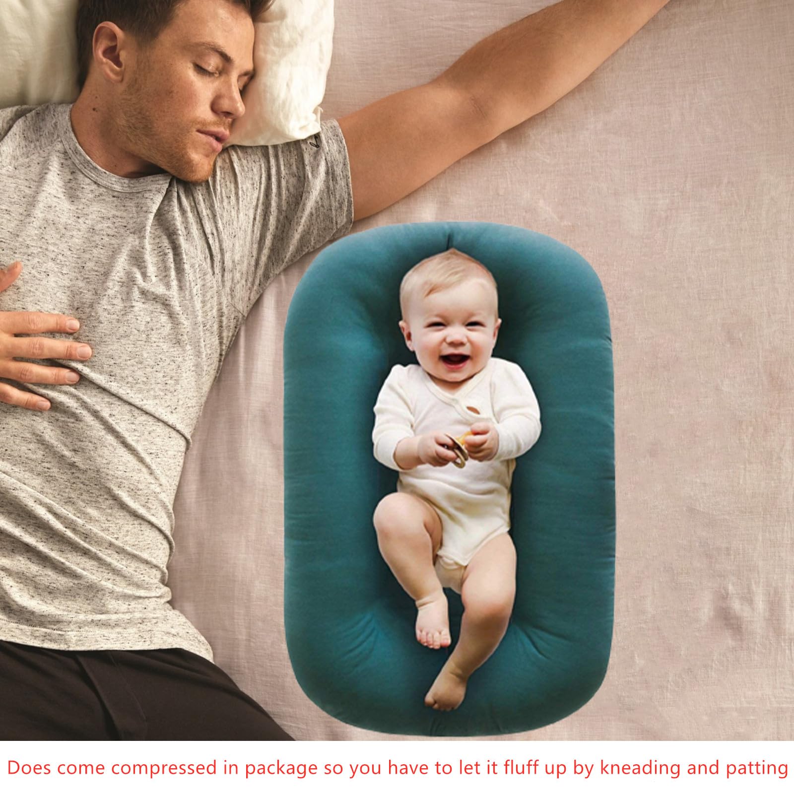 Baby Lounger Pillow for Newborn Cover,Loevin Infant Lounger Pillow Cover Co-Sleeping Baby Bed,Newborn Lounger Pillow Cover for Boys & Girls 0-12 Months-Peacock Green