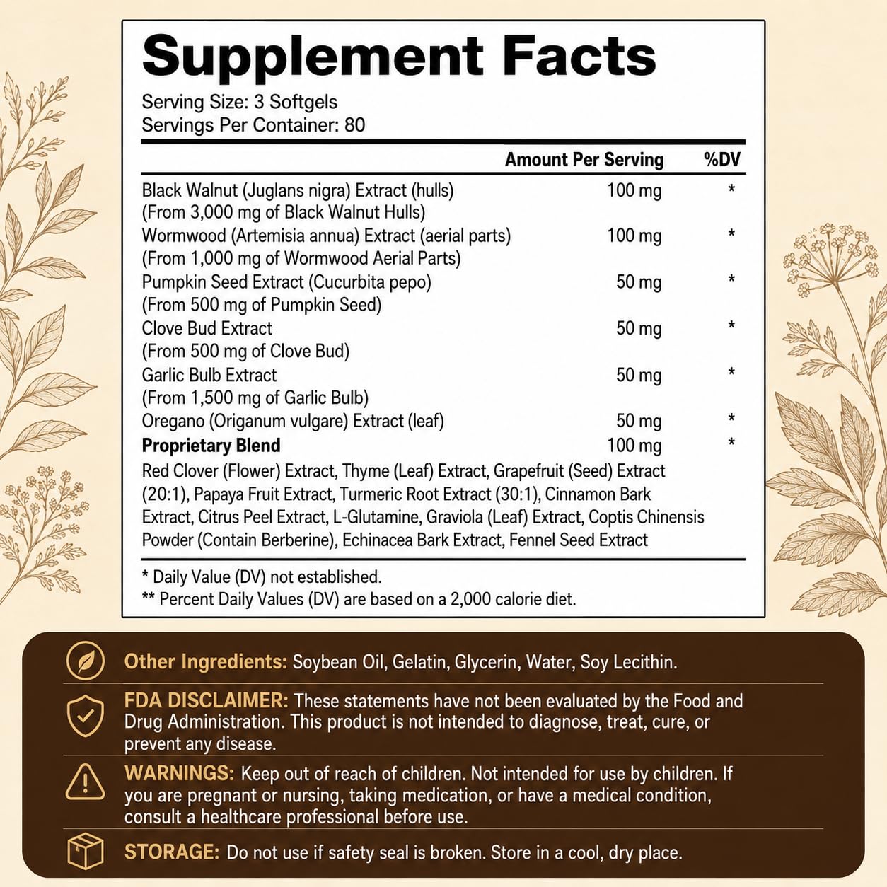 Wormwood Black Walnut Clove Softgels, 18-in-1 Botanical Formula with Pumpkin Seed Complex, Concentrated Herbal Extract Blend for Daily Digestive Balance & Wellness Support, 240 Count — Amazon image 8
