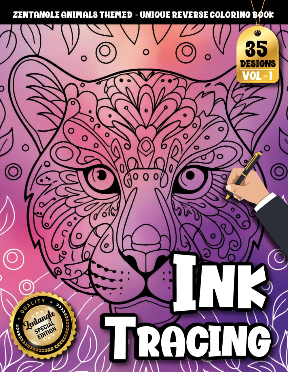 Ink Tracing Book For Adults: Relax with Easy Zentangle Animal Tracing Designs on Soft Watercolor Backgrounds for Stress-Free Creativity (Zentangle Animals Tracing Series)