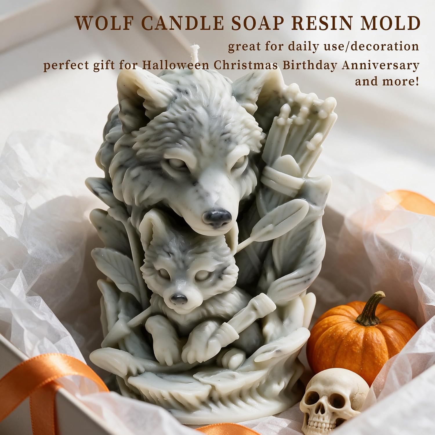 Wehous 3D Wolf Candle Silicone Mold, Mother Wolf & Wolf Pup Shape Mold for Epoxy Resin Candle Soap Wax, Cool Animal Fondant Chocolate Cake Decorating Halloween Ornament Mold DIY Craft Home Decor