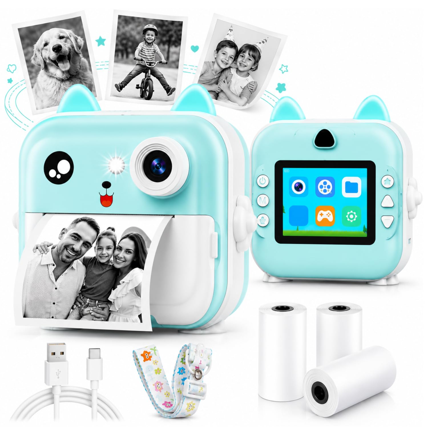 CADDLE & TOES Instant Print Camera for Kids - 1080P HD, 48MP, Bluetooth, Free App, 3 Rolls Print Paper, Stickers, Fun Filters, Gift for Kids (Blue)-picture-14