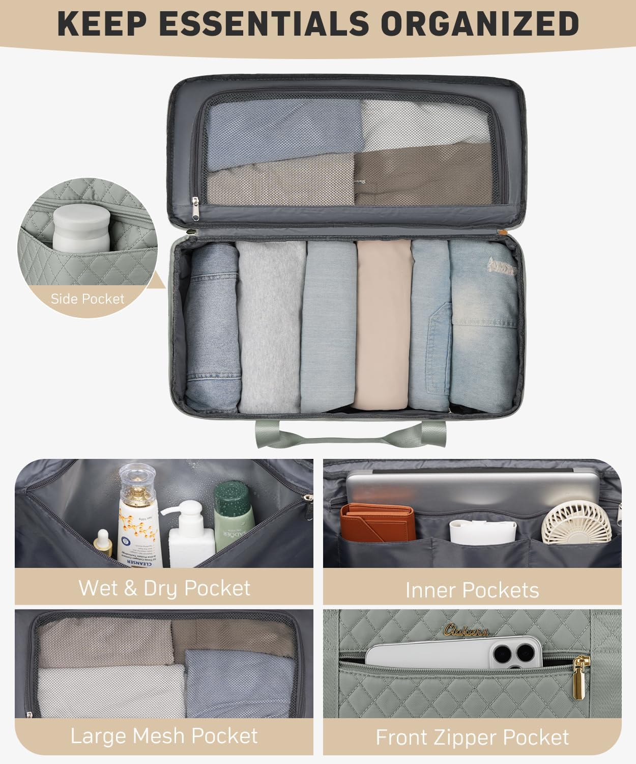 Weekender Bags for Women, Wide Open Large Travel Duffle Bag with Shoe Compartment, Overnight Hospital Bag For Women Labor Delivery, Carry on Bag Personal Item Travel Bag with Wet Pocket (Dark Green)