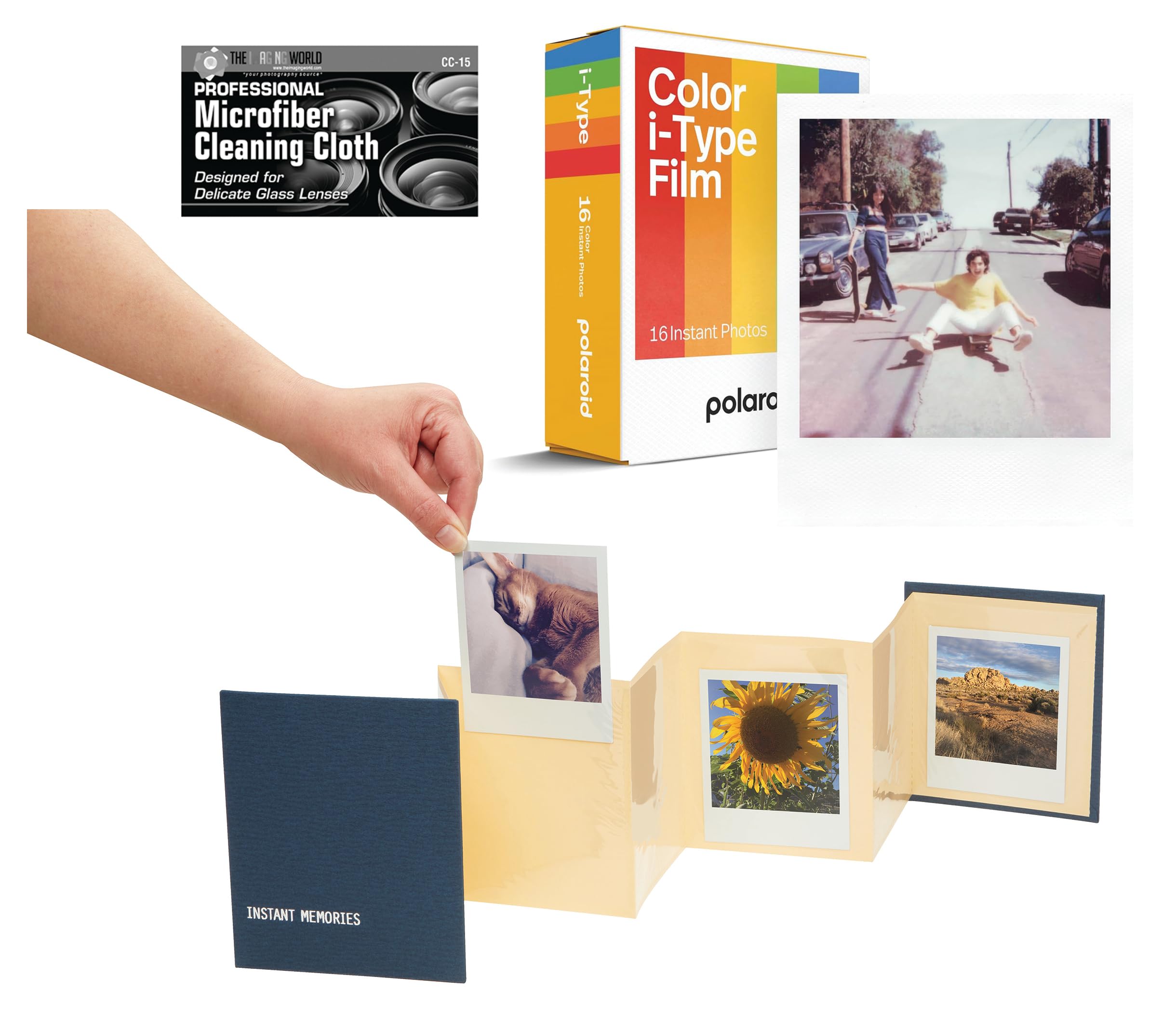 Polaroid Color Glossy Instant Film for Polaroid I-Type Now, Lab, OneStep2 Camera - Double Pack - with Instant Memories Album and Microfiber Cloth