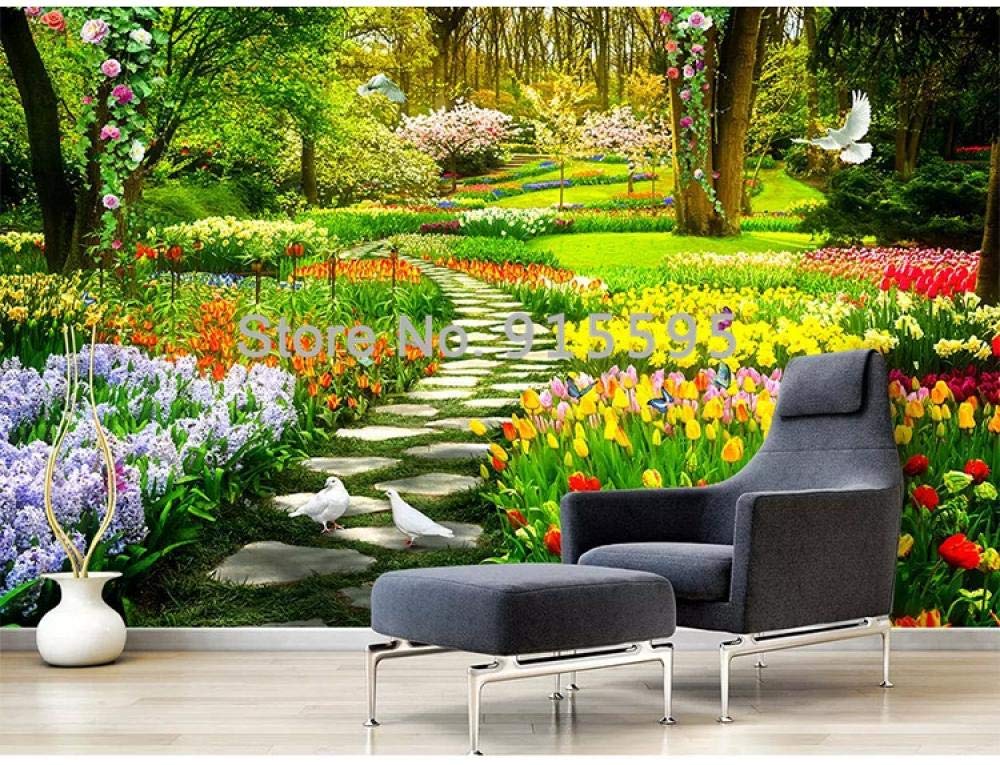 Papier peint photo 3D jardin pour sublimer le mur TV de votre salon