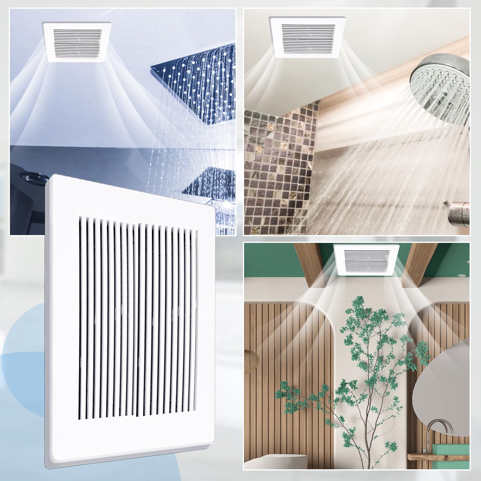 9-Inch Square Bathroom Fan Cover Replacement – ABS Plastic Ceiling Grille With Springs – White