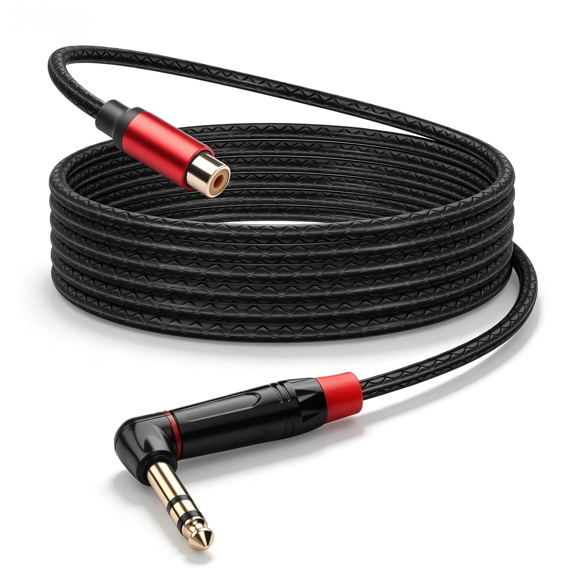 CERRXIAN Cavo audio da 3,5 mm TS mono ad angolo maschio a maschio TS mono angolare da 6,35 mm, cavo 0,3 m/1 FT con effetto pelle, cavo patch TS-mono corto per chitarra