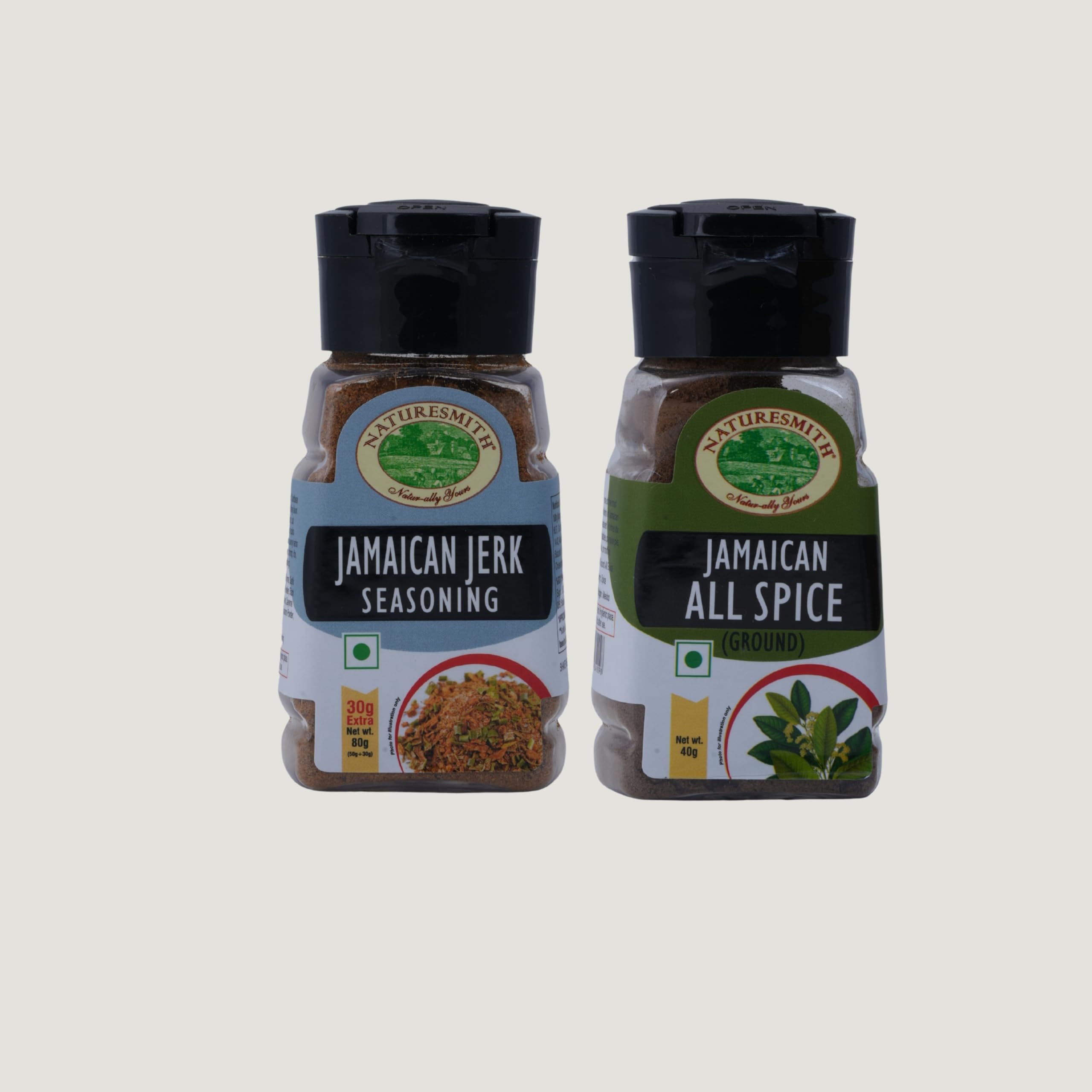 NATURESMITH JAMAICAN ALL SPICE-40g & JAMAICAN JERK SEASONING-50g || COMBO OF SMALL SPRINKLER JAR||