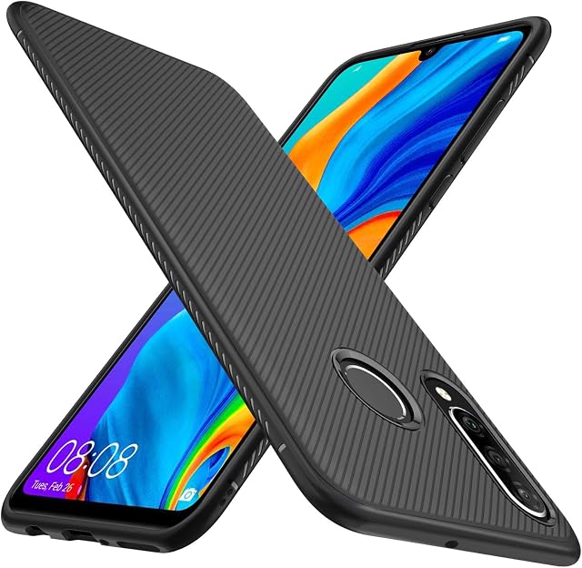 iBetter for Huawei P30 lite Case, Premium Soft Rubber Cover Shock Proof with Anti-Slip Ultra-Thin for Huawei P30 lite Smartphone. Black