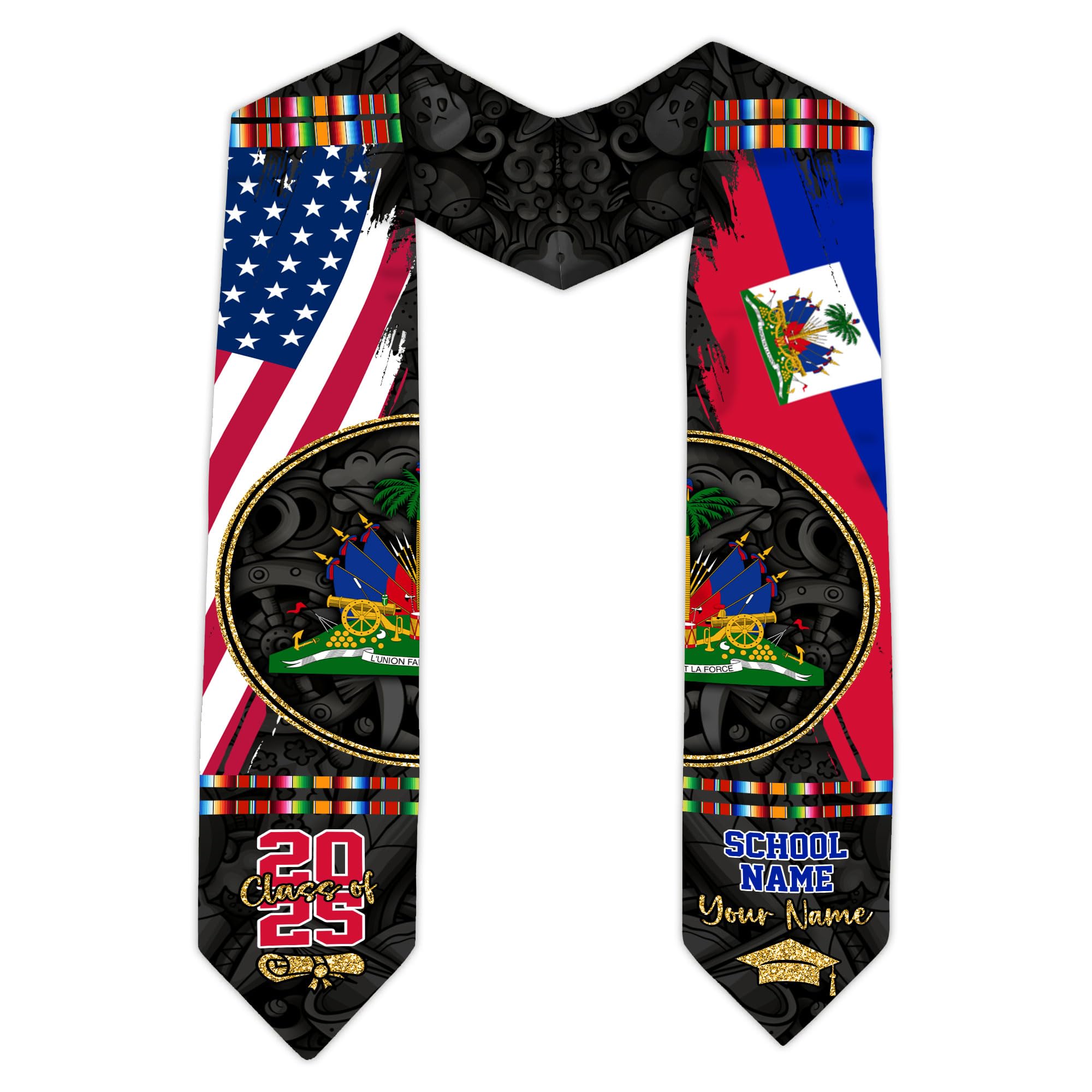 MonkeyVan Haitians Graduation Sash Haiti Graduation Stole Custom Haitians American Flag Graduation Sash 2025 Class of 2025 Ht5