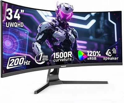 Gawfolk 34 Inch Ultrawide Curved 200Hz Gaming Computer Monitor,1500R PC Screen 21:9 UWQHD (3440x1440),120% sRGB,Adaptive Sync,Built-in Speaker,HDMI、Display Port,Compatible with Wall mounting-Black