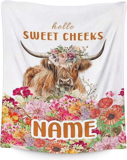 Mercuryelf Custom Highland Cow Throw Blanket - Soft, Fuzzy & Warm - 30x40 Inches Small Blankets for Lap, Crib - White Novelty Throws Gift for Highland Cow Lovers