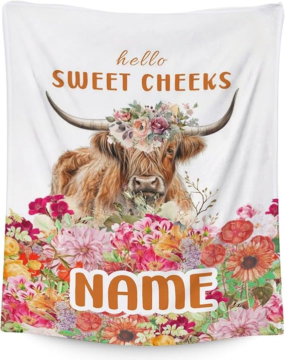 Mercuryelf Custom Highland Cow Throw Blanket - Soft, Fuzzy & Warm - 30x40 Inches Small Blankets for Lap, Crib - White Novelty Throws Gift for Highland Cow Lovers