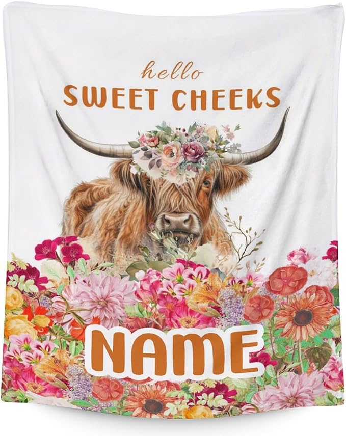 Mercuryelf Custom Highland Cow Throw Blanket - Soft, Fuzzy & Warm - 30x40 Inches Small Blankets for Lap, Crib - White Novelty Throws Gift for Highland Cow Lovers