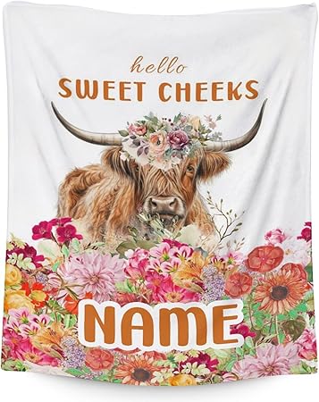 Mercuryelf Custom Highland Cow Throw Blanket - Soft, Fuzzy & Warm - 30x40 Inches Small Blankets for Lap, Crib - White Novelty Throws Gift for Highland Cow Lovers