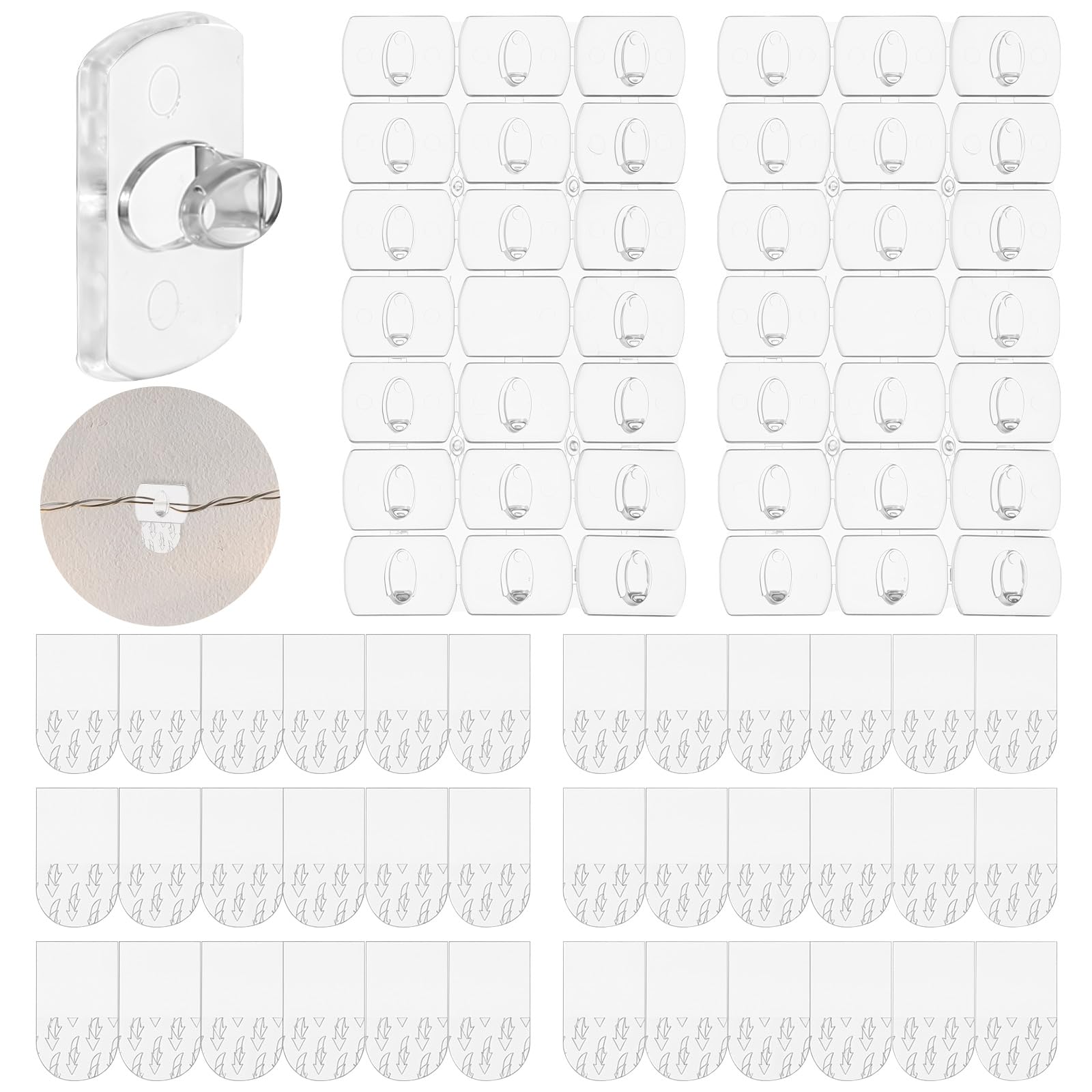 100 Pcs Christmas Light Clips Transparent String Light Hooks Detachable Clips for Hanging Outdoor Lights with 120 Pcs Strips for Hanging Christmas Decoration Lights and Wires