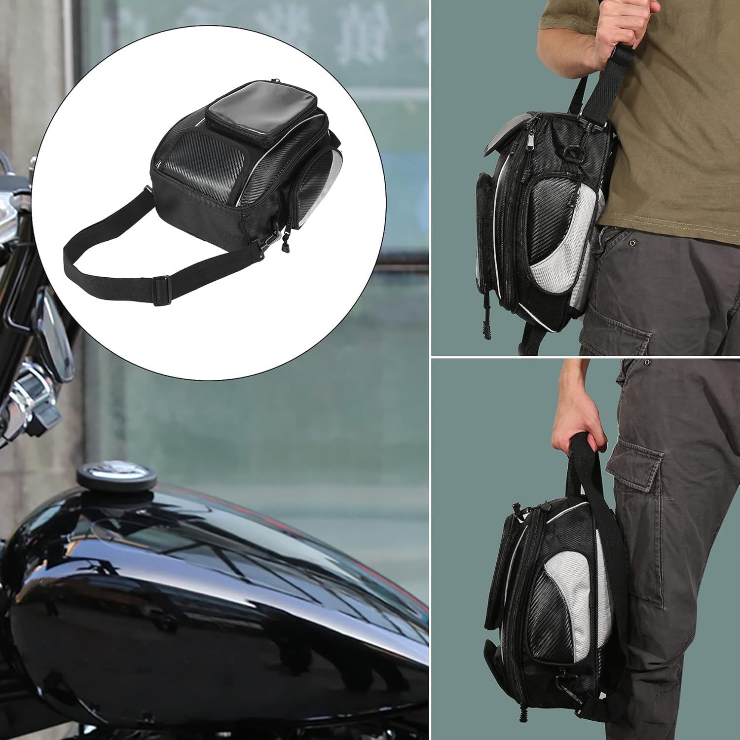Motorcycle Tank Bag for Honda XR190CT 2023, Oxford Magnetic Motorbike Bag Water-Resistant Motorcycle Gas Tank Bag with Magnets and Straps for Touring,B/Magnetic
