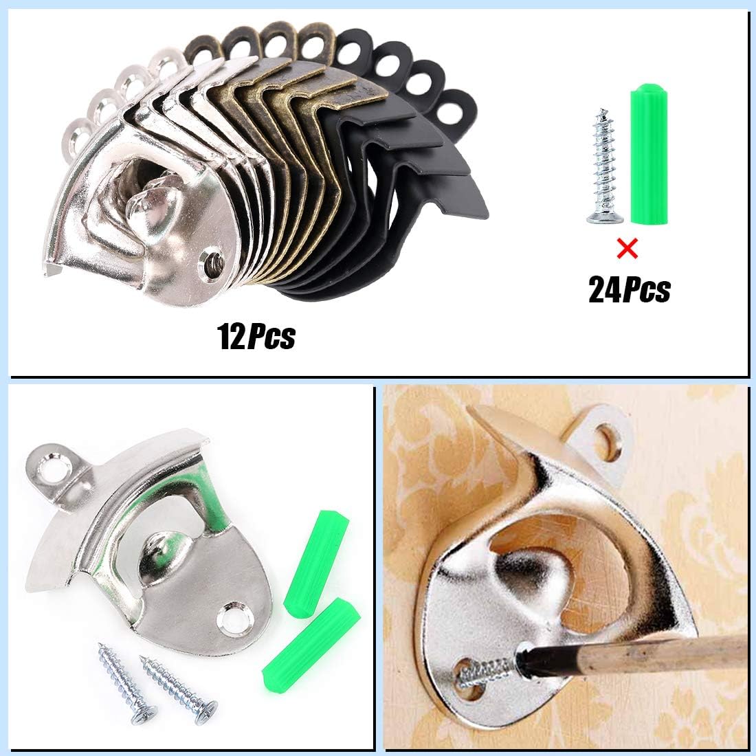 Lоwеѕt Prісе Glarks 12Pcs Silver/Bronze/ Black Wall Mounted Bottle Opener Set for Beer Cap Coke Bottle Wine Soda Open and Kitchen Cafe Bars with Mounting Screws (Silver Bronze Black)