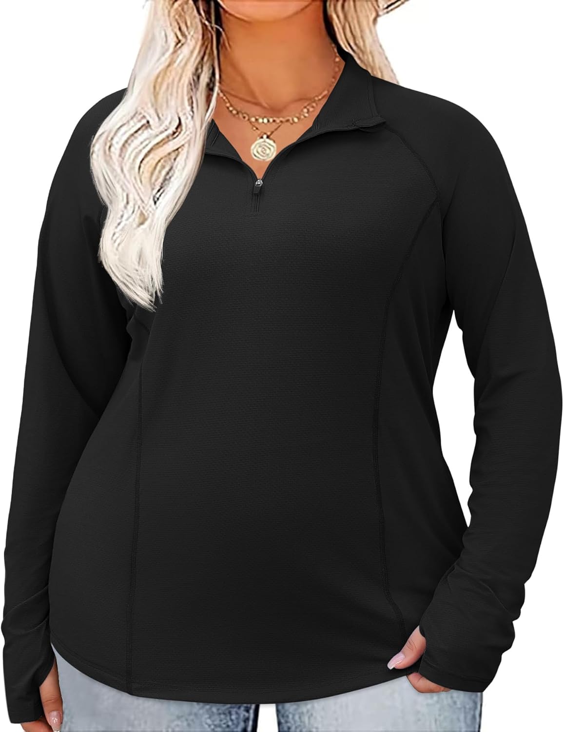LOMON Womens Plus Size Workout Tops Long Sleeve 1/4 Zip UV Sun Protection Quick Dry Hiking Athletic Shirts Rash Guard UPF 50+