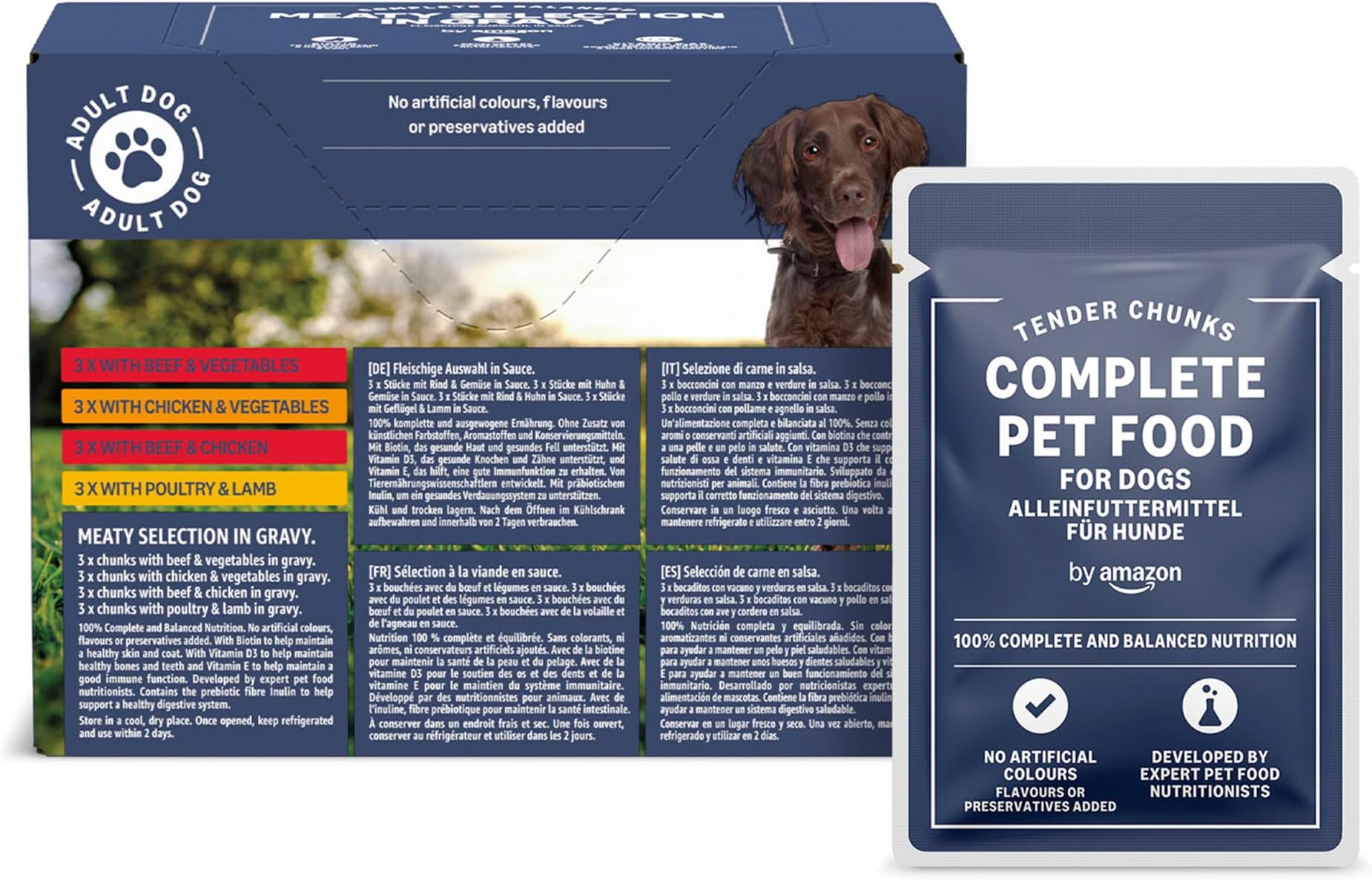 by Amazon Complete Adult Dog Food, Meat Selection in Sauce, 1.2 kg, 12 Pack of 100 g