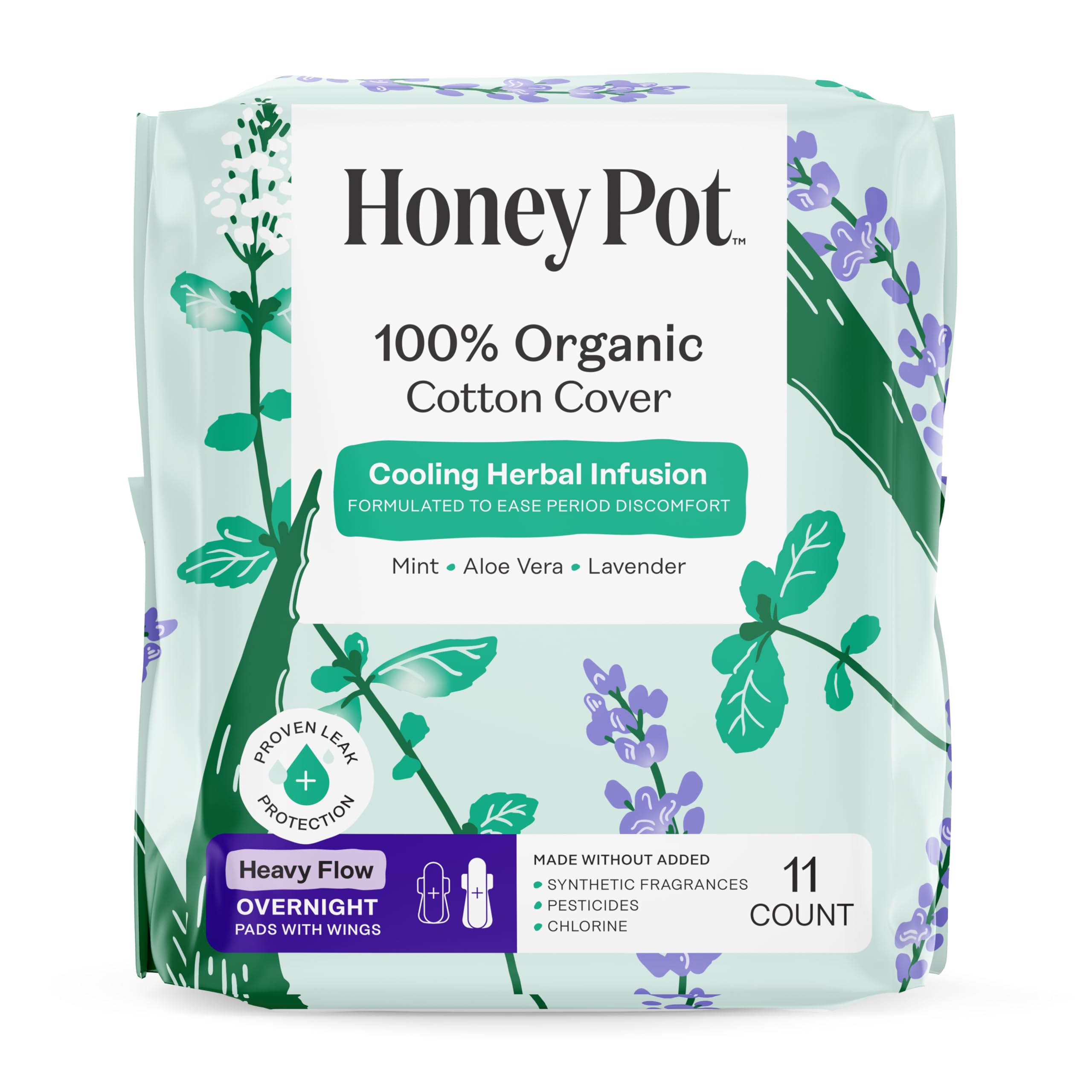 The Honey Pot Company - Herbal Sanitary Pads for Women - Heavy Flow Overnight w Wings - Infused