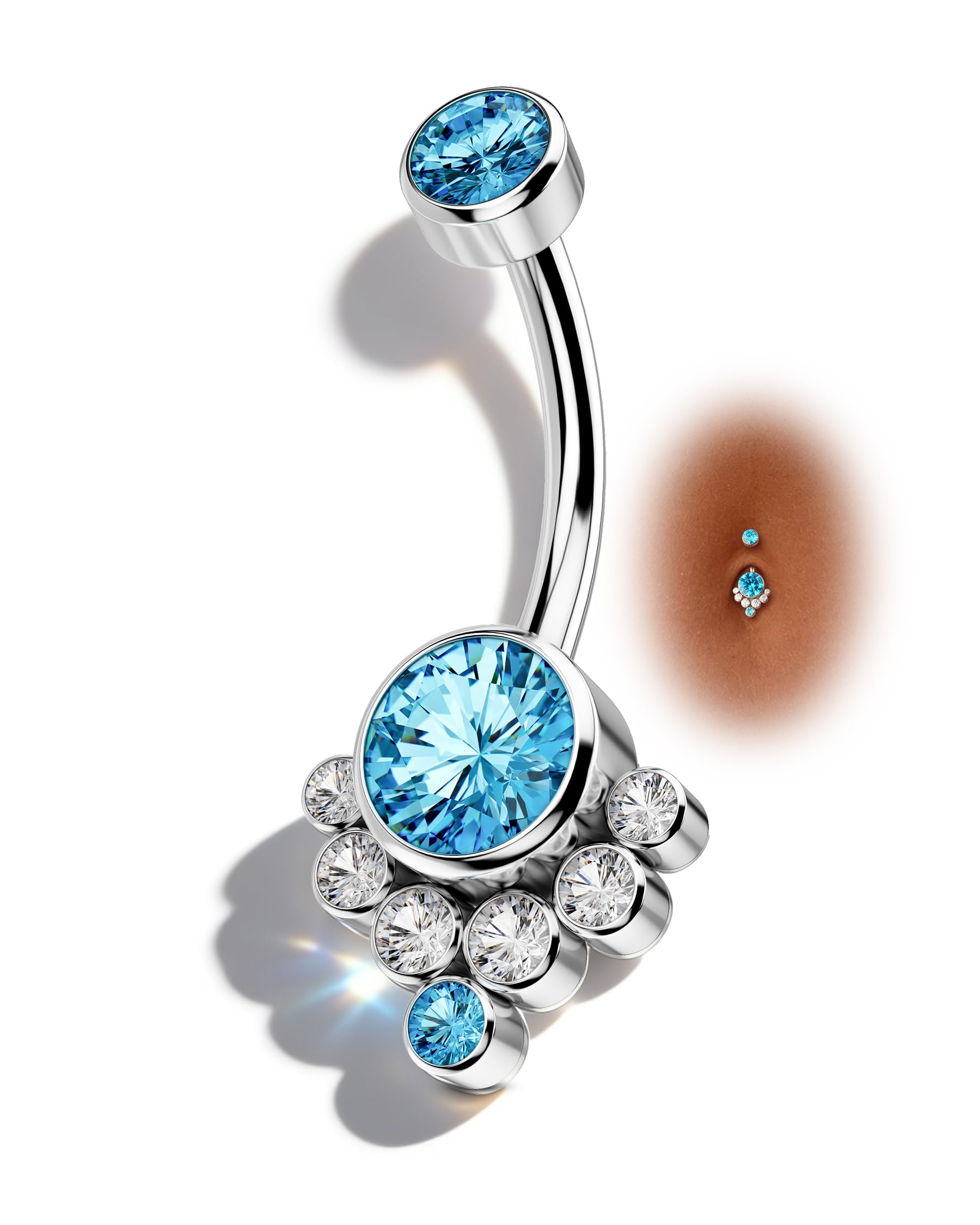 COCHARM G23 Solid Titanium Belly Button Rings for Women Bezel Cluster 14G Implat-Grade Hypoallergenic Navel Rings Cute 14g Belly Rings