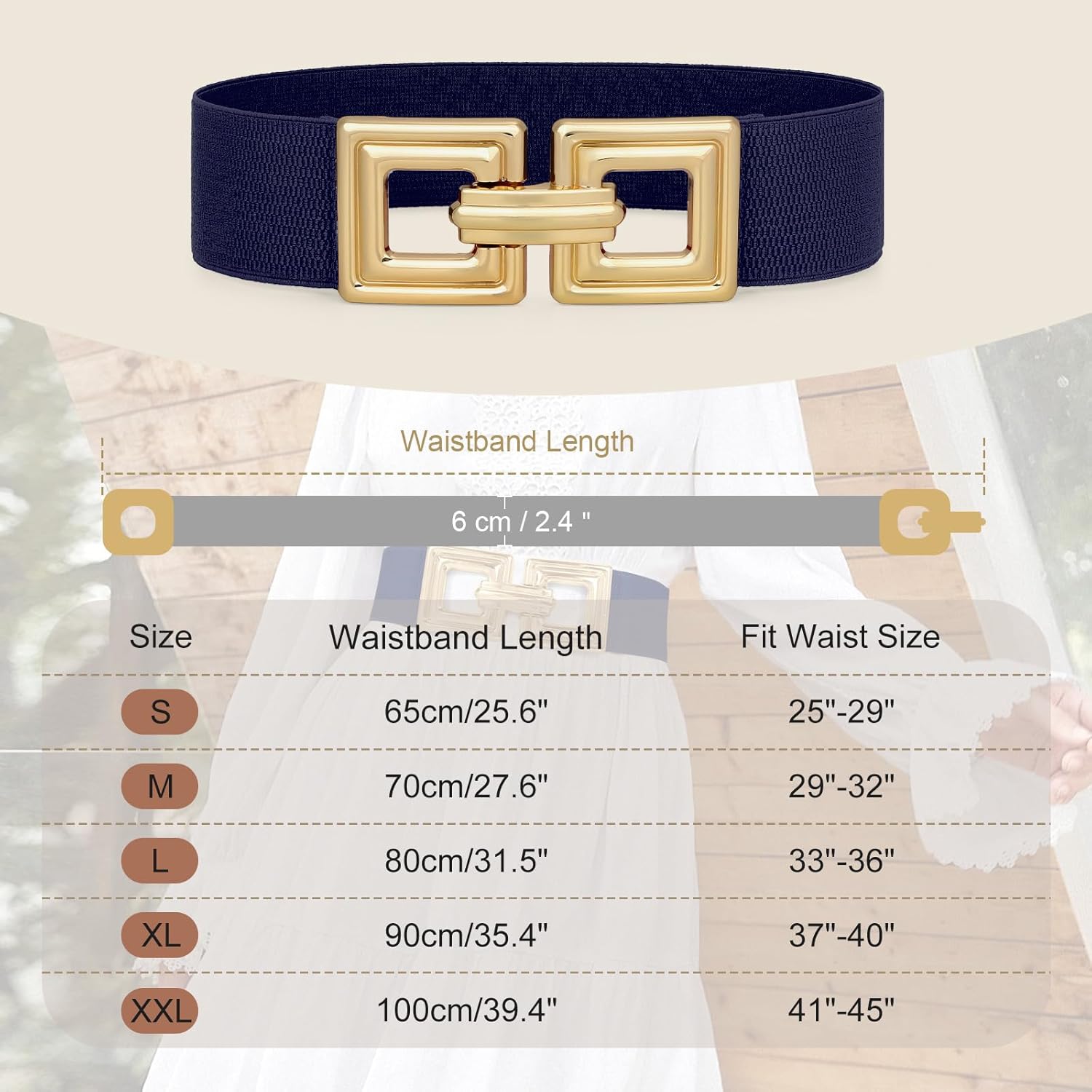 WHIPPY Women Wide Elastic Waist Belt Fashion Hollow Out Square Gold Buckle Stretchy Belt Waistband for Ladies - Image 5