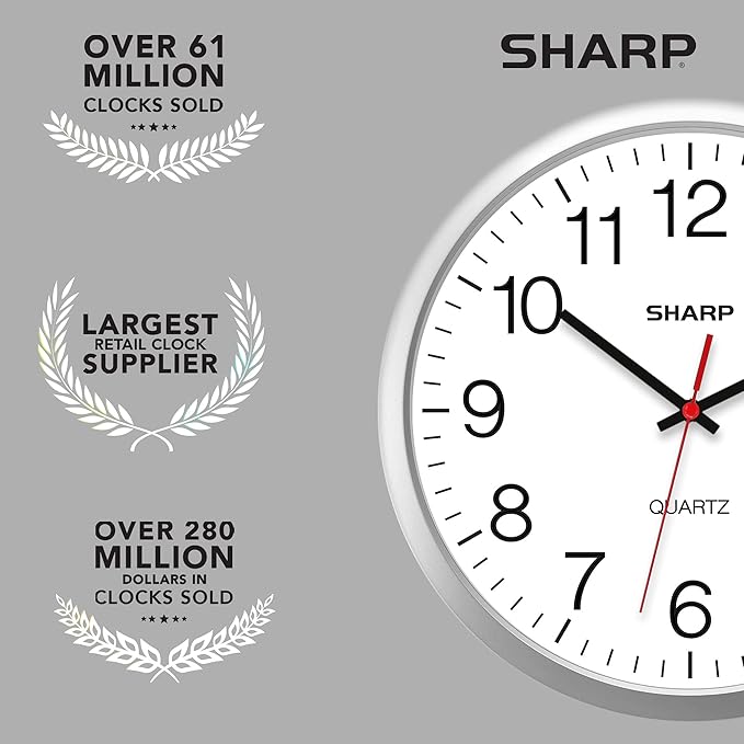 Reloj de Pared Sharp Plateado 35.56 cm Silencioso Analógico miniatura 7