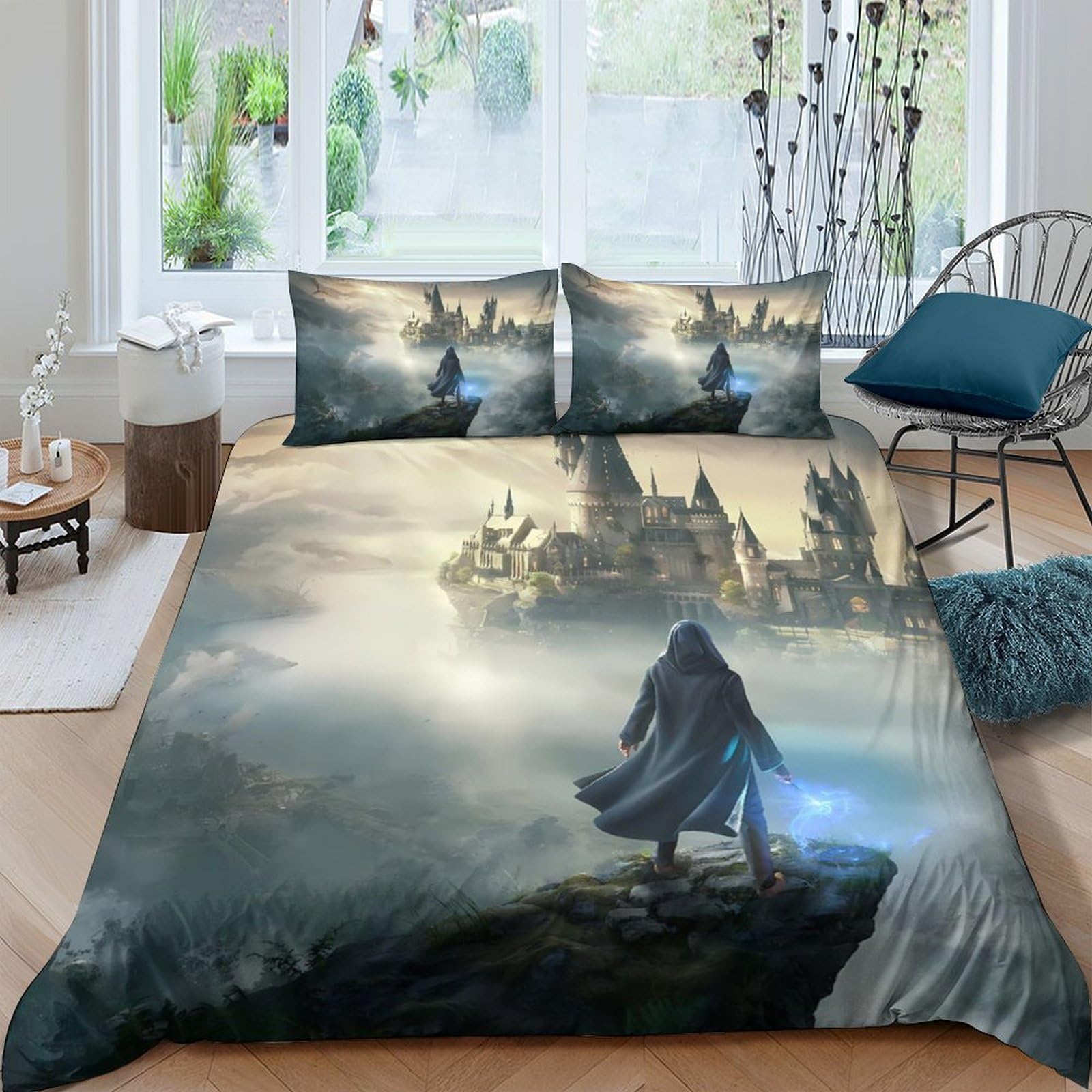 Ctjqhvkz Style-6 3D Printed Fantasy Castle Fitted Sheet Microfiber Soft Artistic Wizard Landscape Mattress Cover Decor For Bedroom Single（135X200cm）