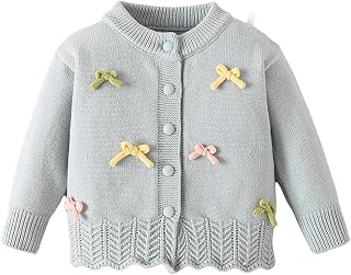 Girls Full Sleeves Blue Bow Applique Sweater