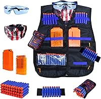 Vista 1 de Kit de chaleco táctico para niños Nerf Guns N-Strike Elite Series con 40 dardos de recambio de balas, 2 clips de recarga, bolsa de dardos, máscaras