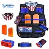 Kids Tactical Vest Kit for Nerf Guns N-Strike Elite Series with 40 Bullets Refill Darts, 2 Reload Clips, Dart Pouch, Tactical Masks, Hand Wrist Band and Protective Glasses Nerf Vest for Boys