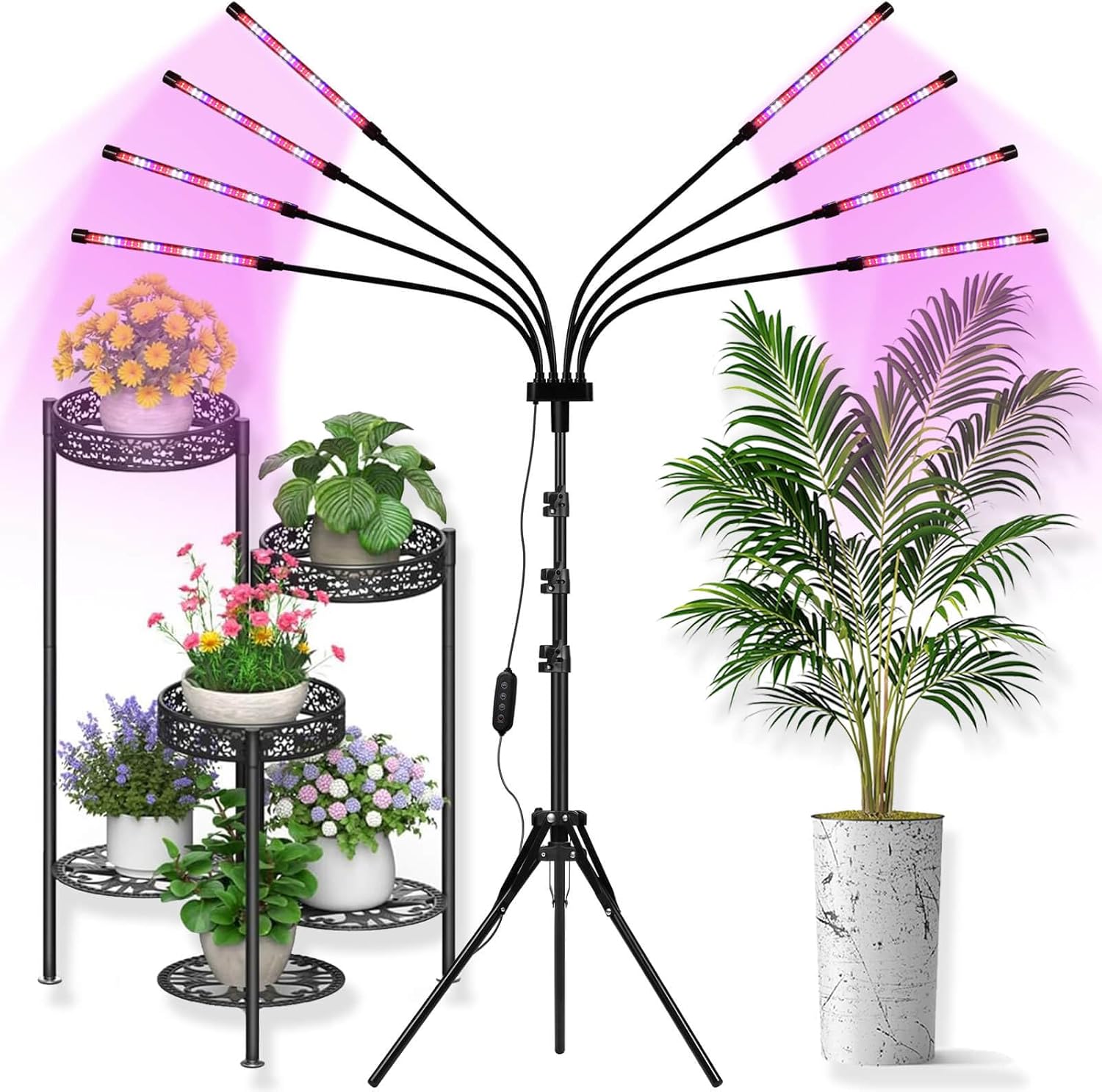 Grow Lights for Indoor Plants [ 10 in1 ] 500 LEDs, Full Spectrum Grow Light for Indoor Growing with Tripod Stand, Auto On/Off Timing 4/8/12H, Plant Grow Lights Indoor.