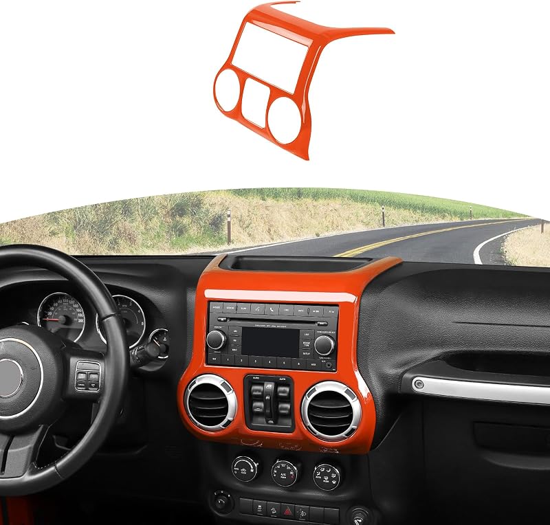 Capa de acabamento do console central e moldura da tela de rádio/ventilação RT-TCZ laranja para Jeep Wrangler JK JKU 2011–2017 – 1 unidade