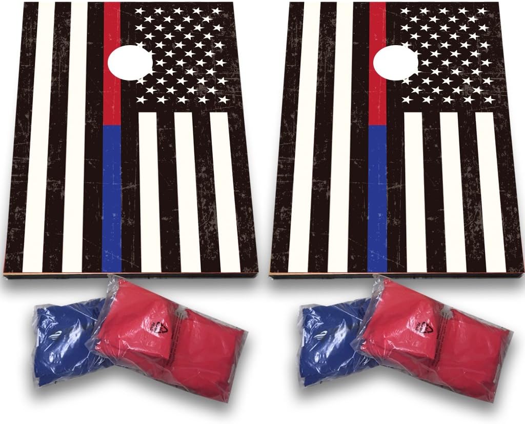VictoryStore Thin Blue Line and Thin Red Line American Flag Bag Toss in Support of First Responders Police, Firefighters, EMS