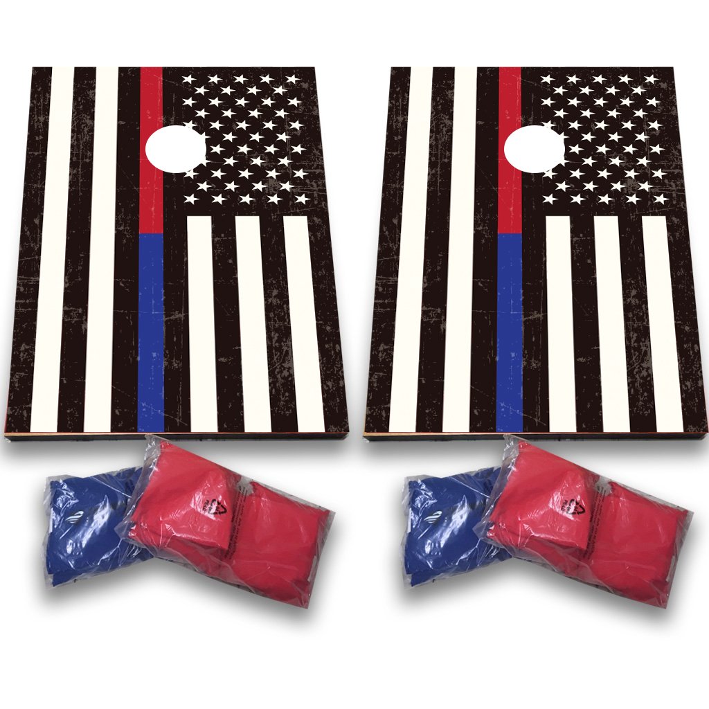 VictoryStore Thin Blue Line and Thin Red Line American Flag Bag Toss in Support of First Responders Police, Firefighters, EMS