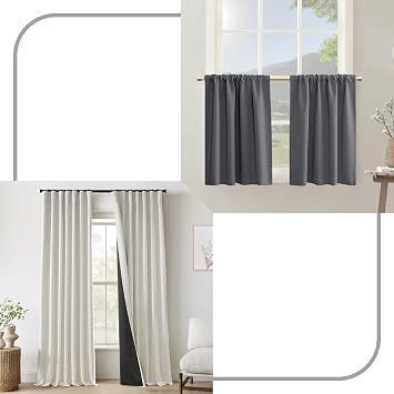 PANELSBURG Cream Linen Blackout Curtains 84 Inch Bundle Grey Blackout Small Curtains 24 Inch for Bedroom and Living Room