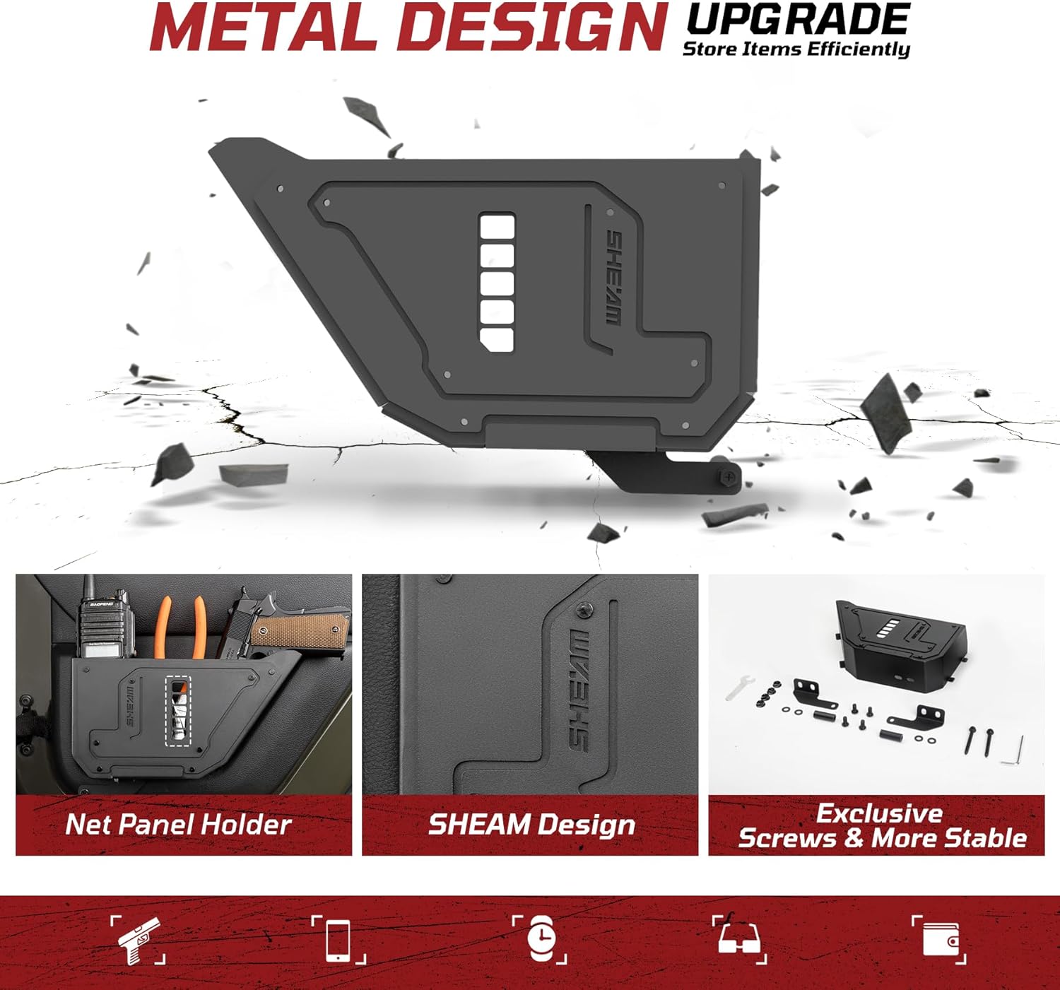 Metal Rear Door Pocket Storage Box for Jeep Wrangler JK JKU（2007-2017）, Accessories Car Door Organizer Storage Large Capacity,2PCS