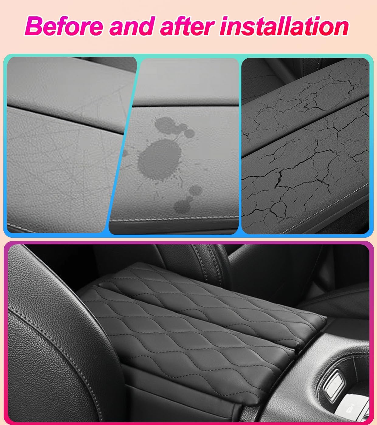 Egreat Center Console Armrest Cover for Mercedes Benz GLE 350 450 W167, GLS 450 X167 2020-2025, Leather Armrest Console Cover with Side Storage Pockets (for GLE GLS)