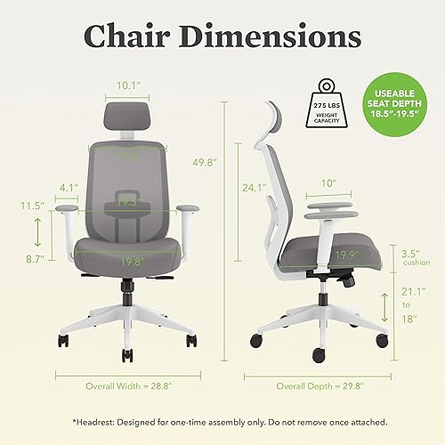 Miniatura 3 de HON Altern - Silla de oficina ergonómica con reposacabezas, brazos, asiento de cojín de espuma, silla de escritorio de oficina en casa cómoda, silla