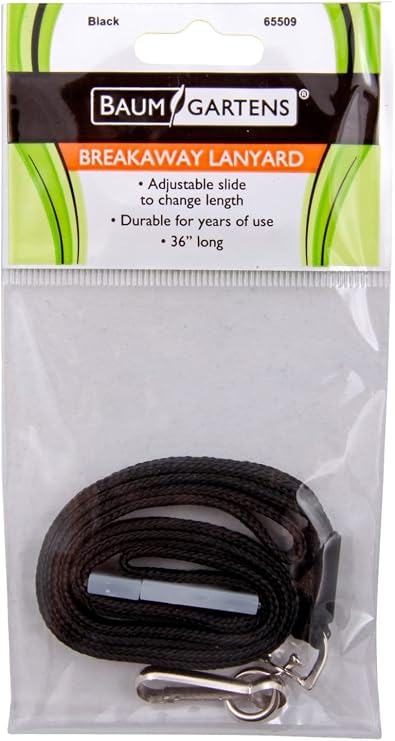 Safety Breakaway Lanyard, Metal Hook Fastener, 36 Long, Black