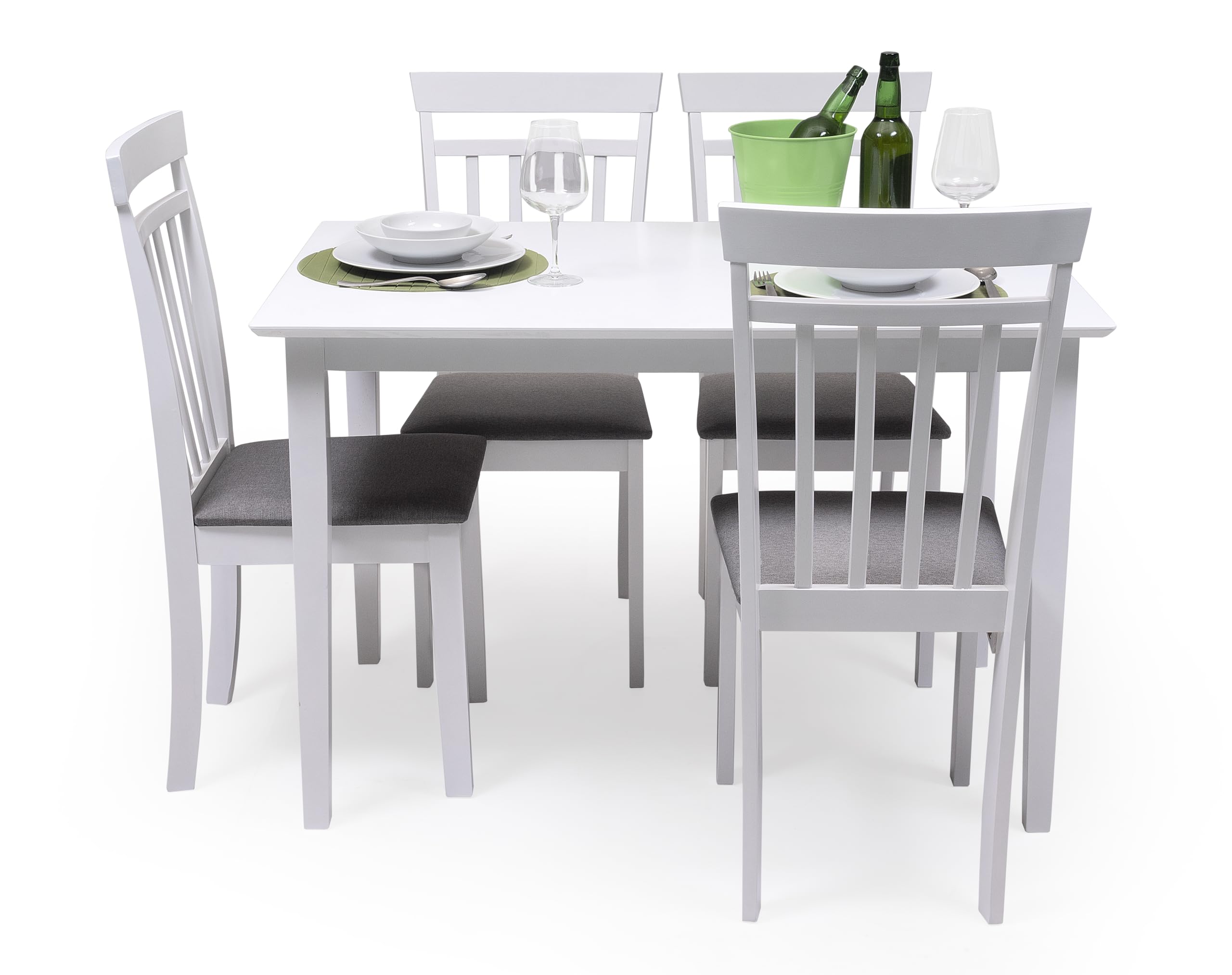 Homely | Pack 2 sillas Comedor Kansas | Estructura Madera lacada | Asiento Tela tapizado Gris | diseño Moderno, Sencillo | sillas para Comedor, salón, Cocina | Color Blanco