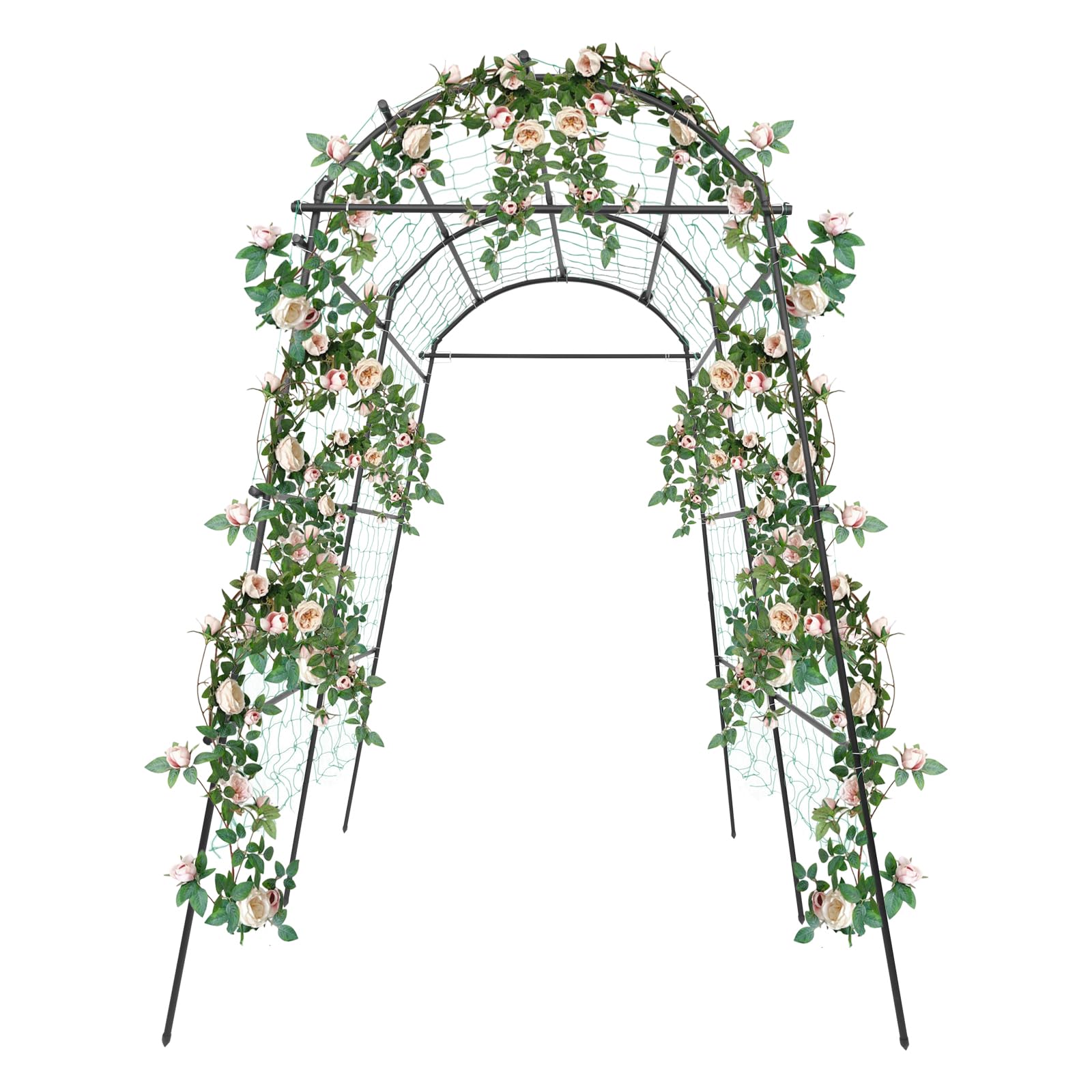 Grande arco da giardino per piante rampicanti con rete di nylon rinforzata in acciaio e PE, 183 x 115 x 230 cm, nero