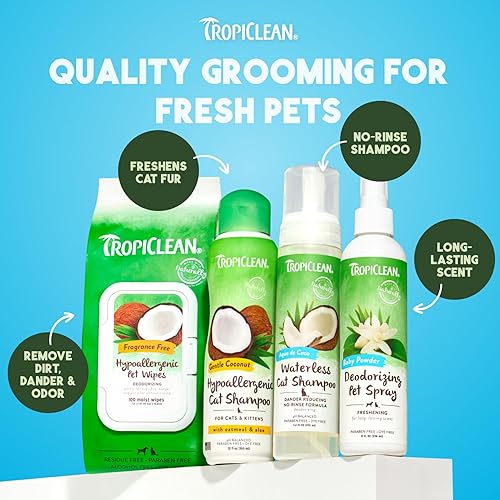 Miniatura 7 de TropiClean Aqua de Coco Champú para gatos sin agua  Caspa de gato y reductor de alérgenos para gatos  Champú natural para gatos seco derivado de