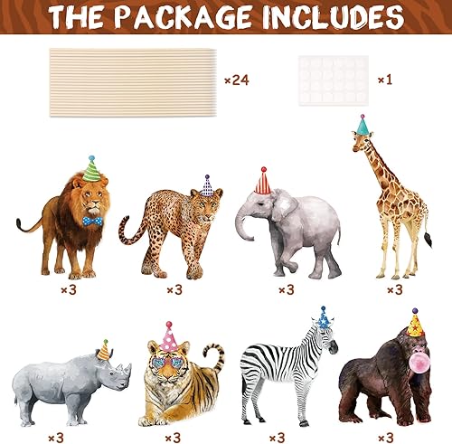 Miniatura 2 de Decoraciones de fiesta de animales de safari, centro de mesa de animales de la selva, recortes para cumpleaños, baby shower, suministros de fiesta,