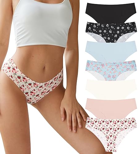 SHARICCA Women Seamless Cheeky Bikini No Show Panties Ladies Invisible Breathable Briefs Soft Stretch Underwear Multi Pack - X-Small - Parc Monceau