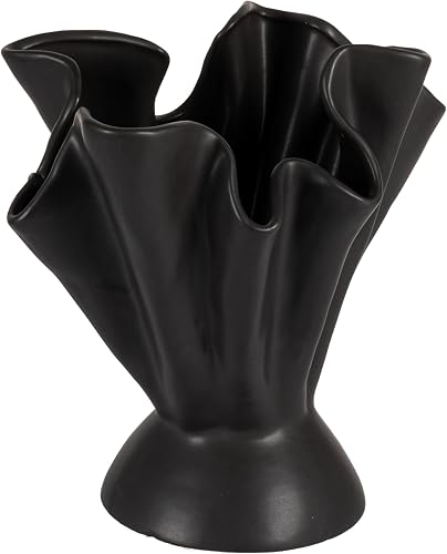 Bloomingville Stoneware Ruffled Vase with Reactive Glaze, Black