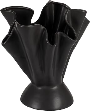 Bloomingville Stoneware Ruffled Vase with Reactive Glaze, Black